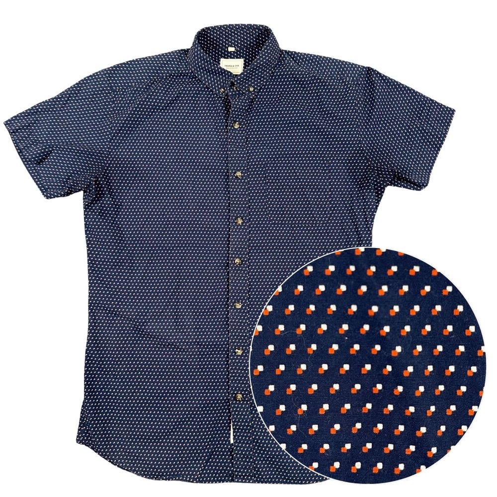 Frank & Oak Mens Shirt Size M Short Sleeve Navy Geometric Print Button Down